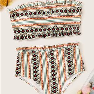 Aztec bathing suit with high waisted bottom